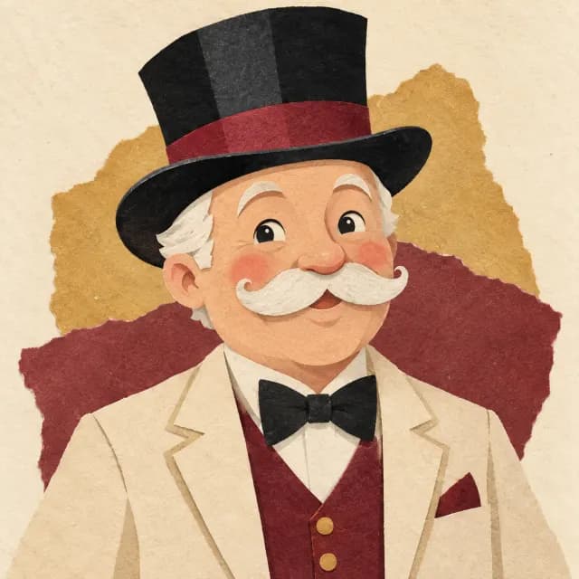 Derselbe gezeichnete Monopoly-Mann mit Zylinder und Schnauzer, aber ohne Monokel.