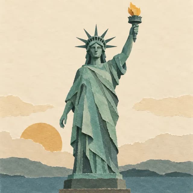 Dieselbe gezeichnete Freiheitsstatue, die die Fackel in der linken Hand hält.