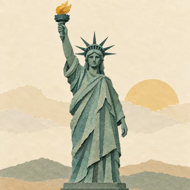 Gezeichnete Freiheitsstatue, die die Fackel in der erhobenen rechten Hand hält.