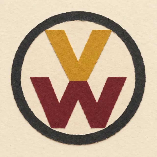 Dasselbe gezeichnete Volkswagen-Zeichen, bei dem V und W ohne Lücke ineinander übergehen.
