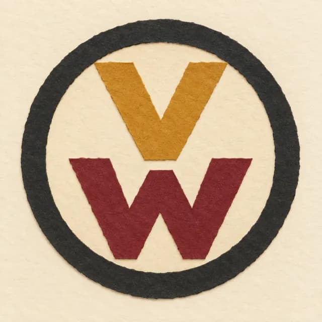 Gezeichnetes Volkswagen-Zeichen im Kreis, mit einer schmalen Lücke zwischen dem V und dem W.
