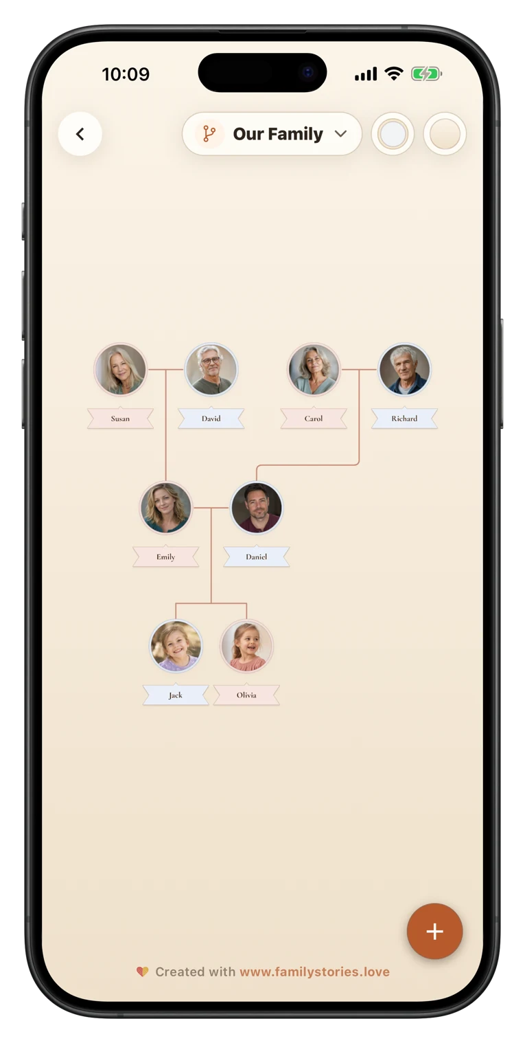 App screen showing a finished family story ready to export