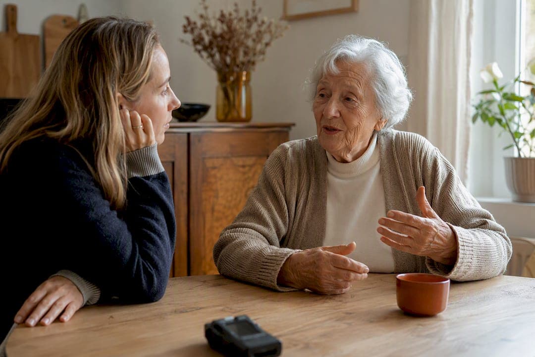 A granddaughter interviewing her grandmother about family memories