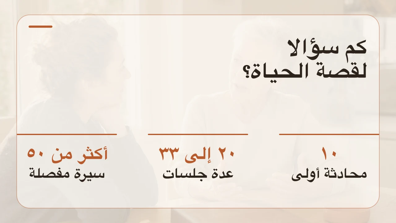 ثلاثة أحجام مناسبة لمجموعة أسئلة قصة الحياة: 10، ومن 20 إلى 33، و50 سؤالاً أو أكثر