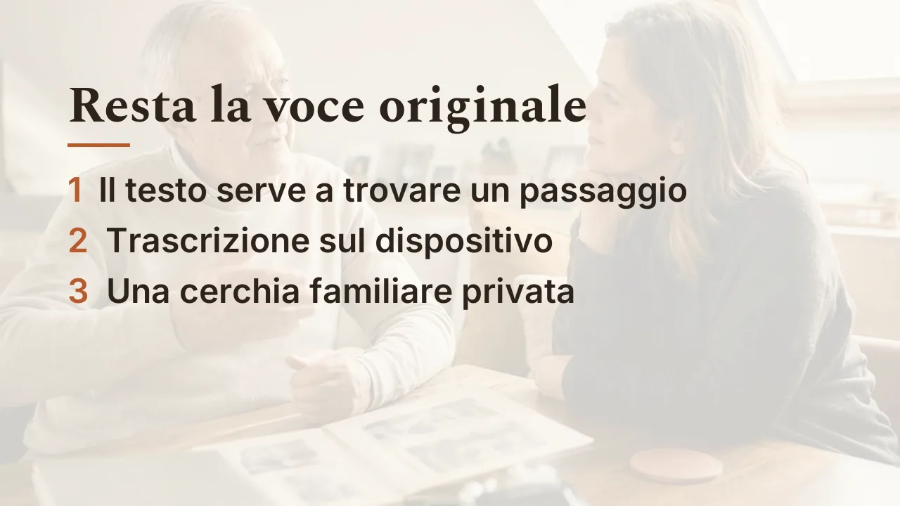 Tre punti perché resti la voce originale: trascrizione come indice, sul dispositivo, cerchia familiare privata
